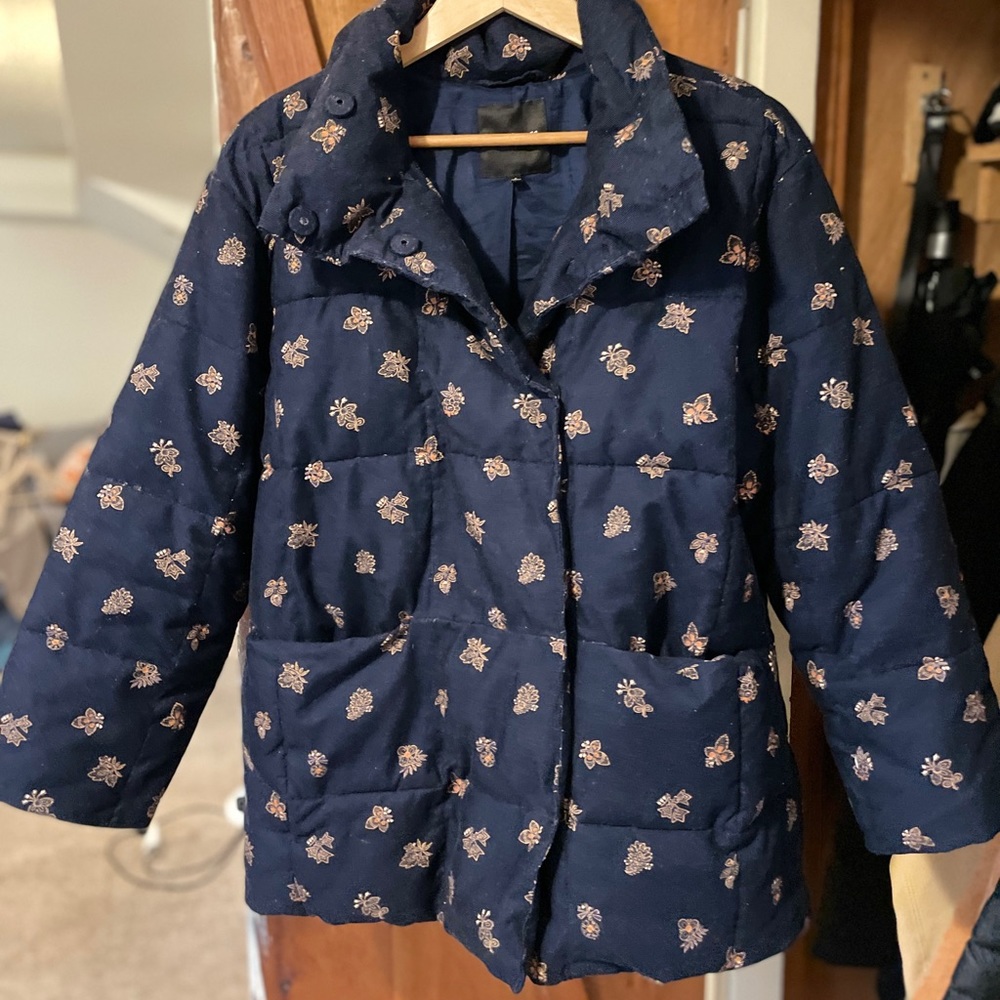 Corduroy Crop Puffer Jacket in Brittanica Blockprint